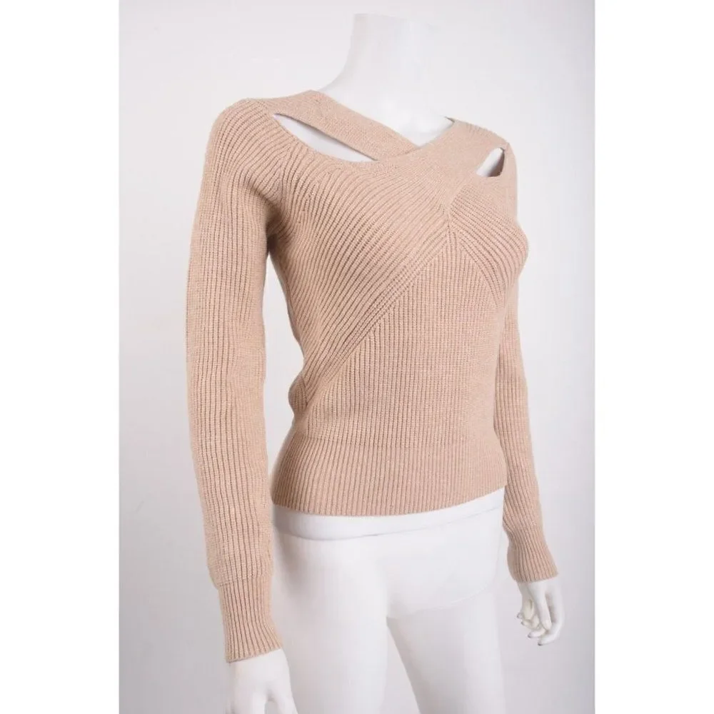 Astr the Label Womens Viana Sweater Criss cross cut out XS Oatmeal Tan NWT